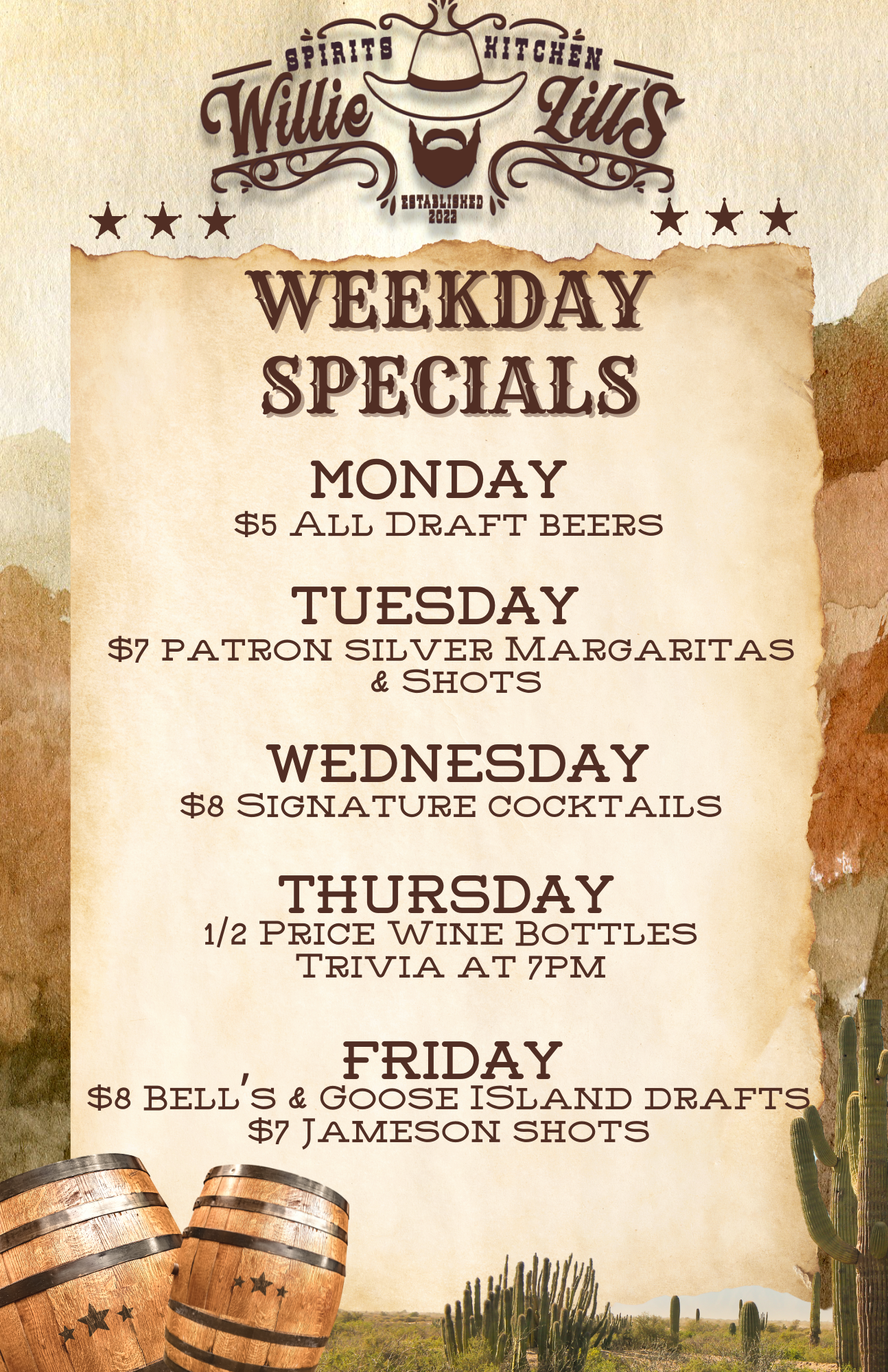 WILLIES - Weekday Specials